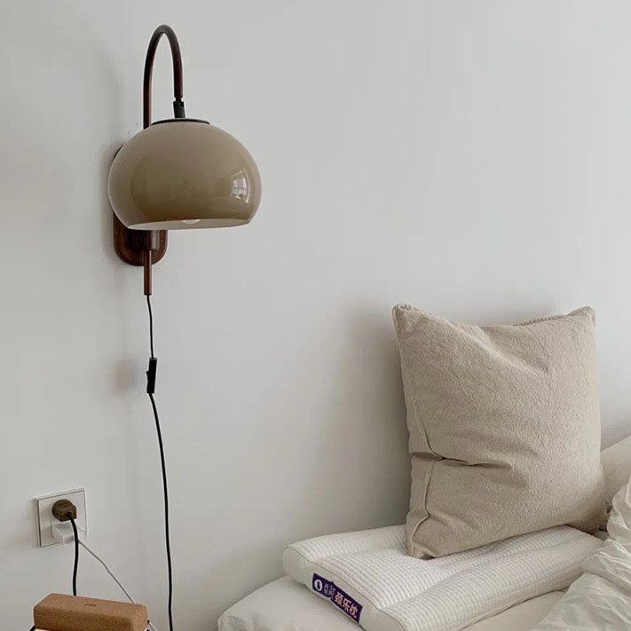European Solid Wood Glass Globe Wall Sconce Lamp 1-Light Lasson Living