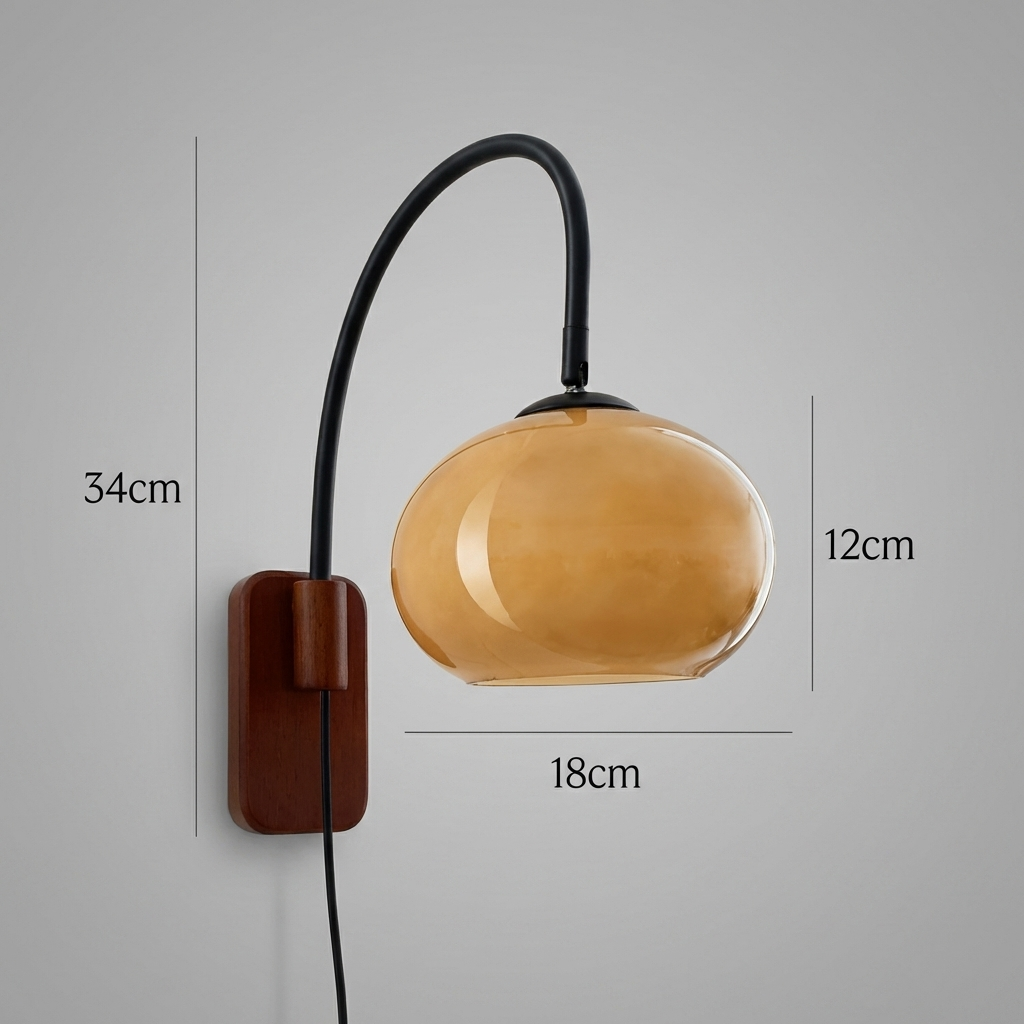 European Solid Wood Glass Globe Wall Sconce Lamp 1-Light Lasson Living