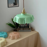 French Ruffled Glass Brass Pendant Light 1-Light