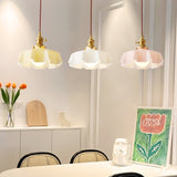 French Ruffled Glass Brass Pendant Light 1-Light