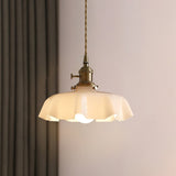 French Ruffled Glass Brass Pendant Light 1-Light