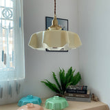 French Ruffled Glass Brass Pendant Light 1-Light