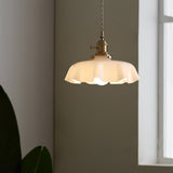French Ruffled Glass Brass Pendant Light 1-Light