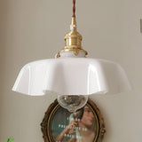 French Ruffled Glass Brass Pendant Light 1-Light