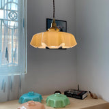 French Ruffled Glass Brass Pendant Light 1-Light