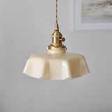 French Ruffled Glass Brass Pendant Light 1-Light