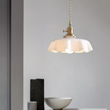 French Ruffled Glass Brass Pendant Light 1-Light