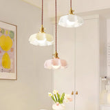 French Ruffled Glass Brass Pendant Light 1-Light