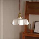 French Ruffled Glass Brass Pendant Light 1-Light