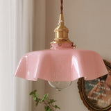 French Ruffled Glass Brass Pendant Light 1-Light