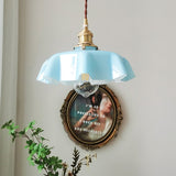 French Ruffled Glass Brass Pendant Light 1-Light