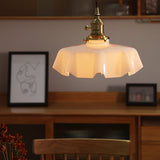 French Ruffled Glass Brass Pendant Light 1-Light