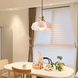 French Ruffled Glass Brass Pendant Light 1-Light