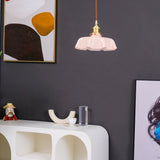 French Ruffled Glass Brass Pendant Light 1-Light