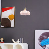 French Ruffled Glass Brass Pendant Light 1-Light