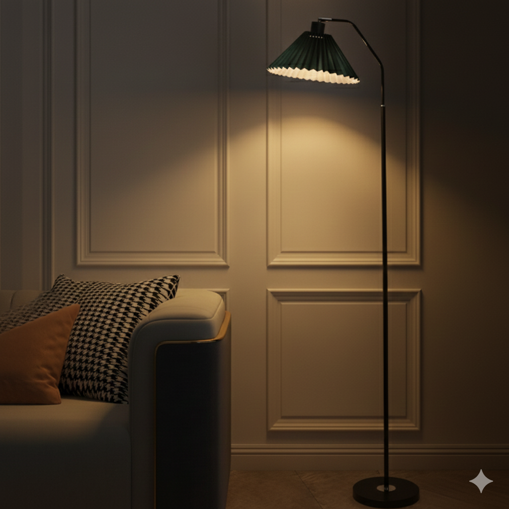 Minimalist Pleated Fabric Shade LED Floor Lamp | 1-Light Standing