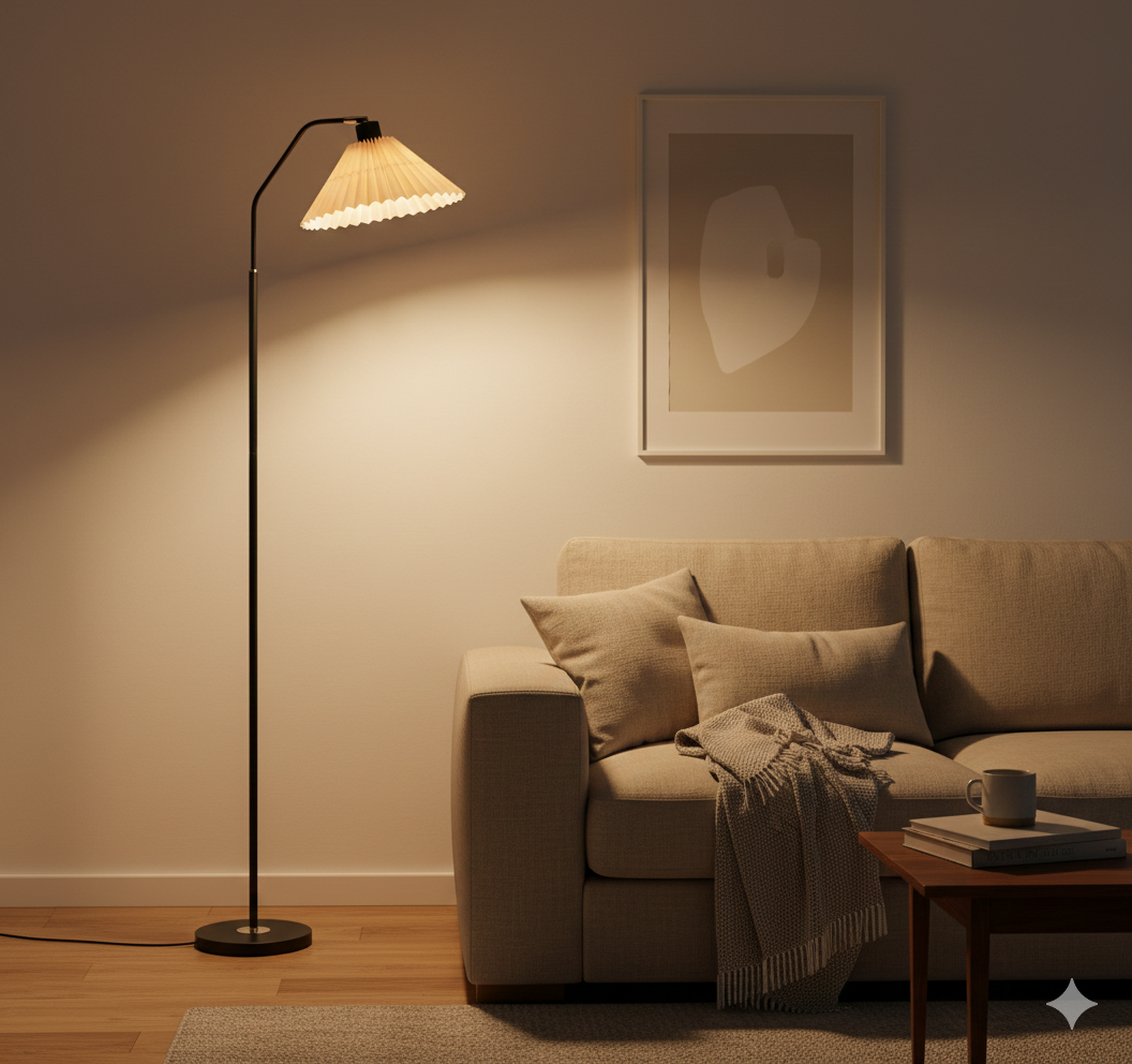 Minimalist Pleated Fabric Shade LED Floor Lamp | 1-Light Standing