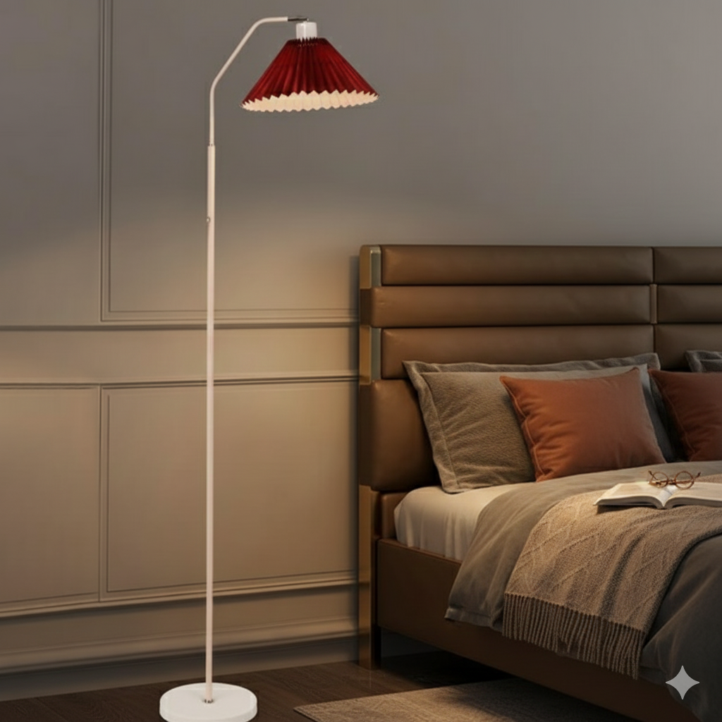 Minimalist Pleated Fabric Shade LED Floor Lamp | 1-Light Standing