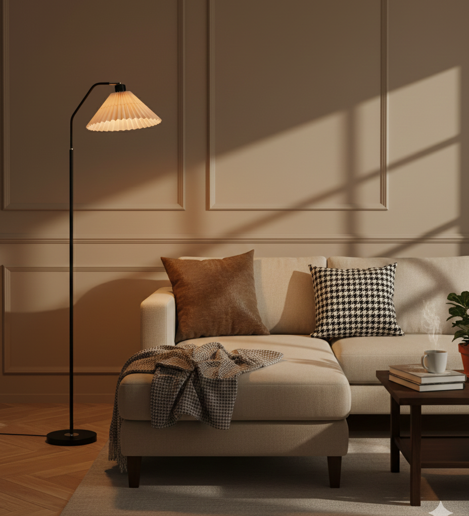 Minimalist Pleated Fabric Shade LED Floor Lamp | 1-Light Standing