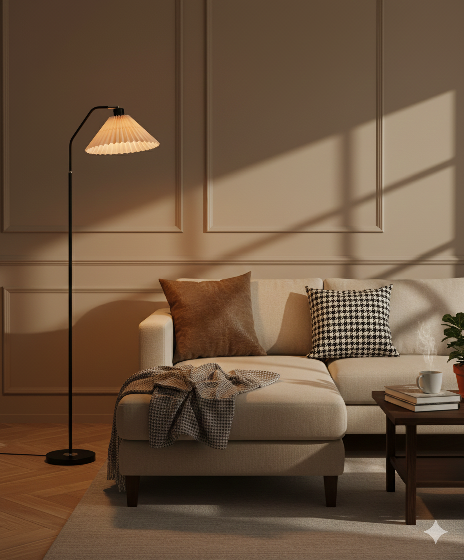 Minimalist Pleated Fabric Shade LED Floor Lamp | 1-Light Standing ...