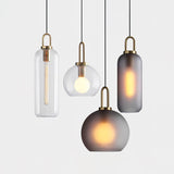 Modern Cylinder Glass Brass Pendant Light 1-Light
