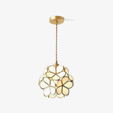 Vintage Brass Floral Glass Globe Pendant Light 1-Light