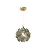 Vintage Brass Floral Glass Globe Pendant Light 1-Light