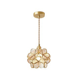 Vintage Brass Floral Glass Globe Pendant Light 1-Light