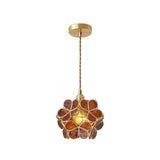 Vintage Brass Floral Glass Globe Pendant Light 1-Light