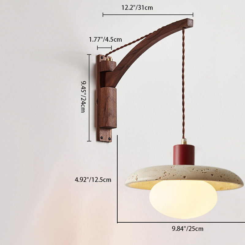 Japanese Wabi-Sabi Wood Glass Dome Wall Sconce Lamp 1-Light Lasson Living