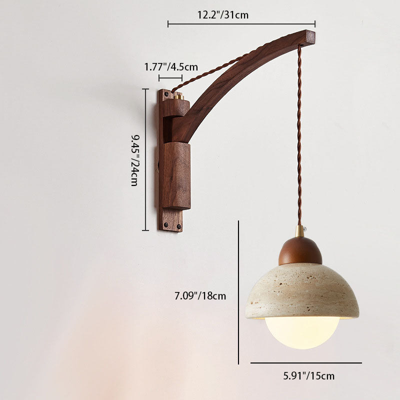 Japanese Wabi-Sabi Wood Glass Dome Wall Sconce Lamp 1-Light Lasson Living