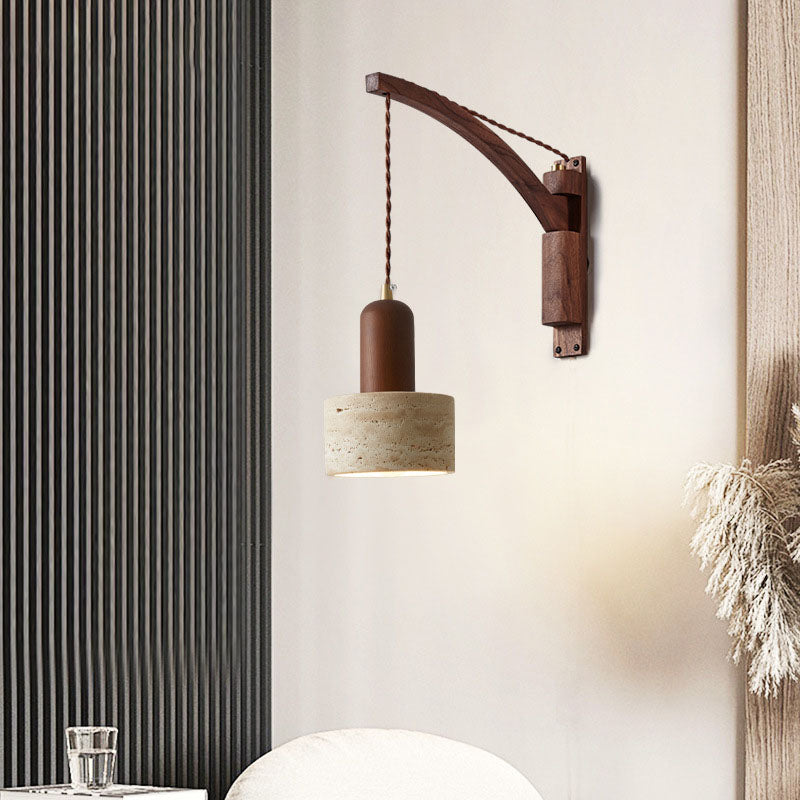 Japanese Wabi-Sabi Wood Glass Dome Wall Sconce Lamp 1-Light Lasson Living