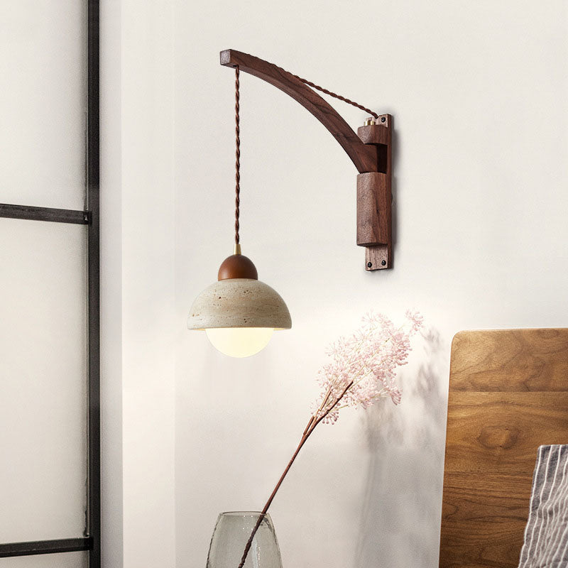 Japanese Wabi-Sabi Wood Glass Dome Wall Sconce Lamp 1-Light Lasson Living