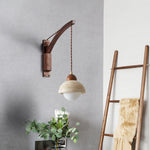 Japanese Wabi-Sabi Wood Glass Dome Wall Sconce Lamp 1-Light Lasson Living