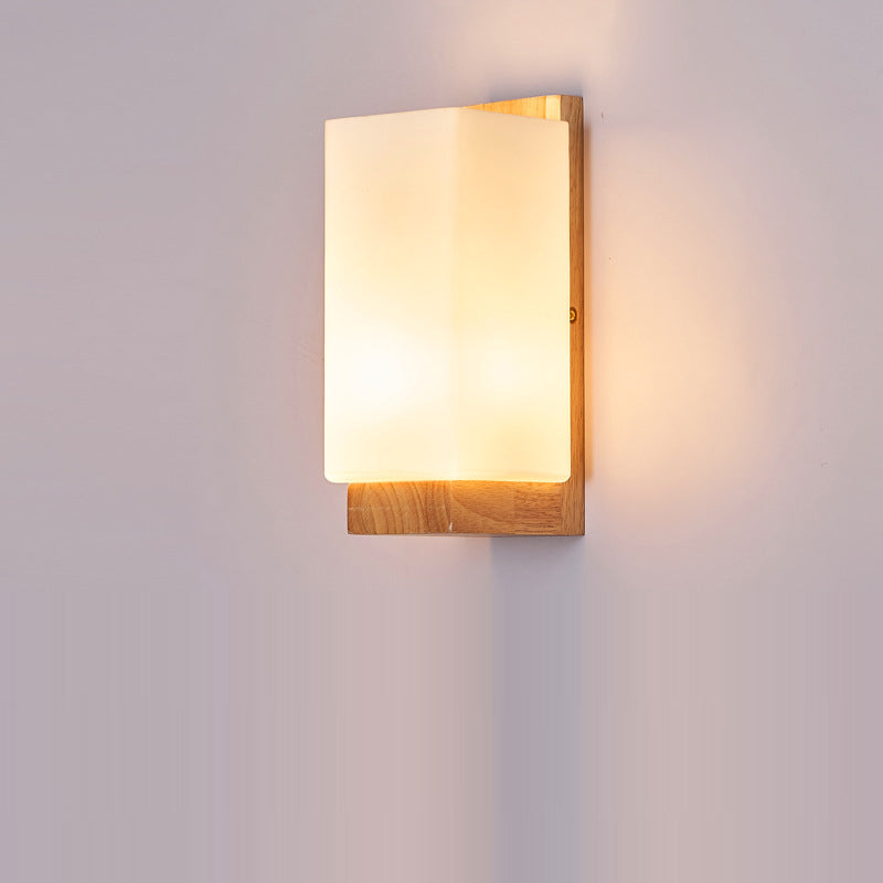 Japanese Wood Glass Rectangle 1-Light LED Wall Sconce Lamp Lasson Living