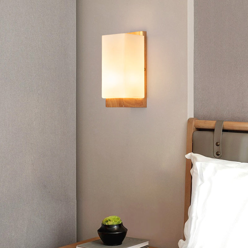 Japanese Wood Glass Rectangle 1-Light LED Wall Sconce Lamp Lasson Living