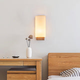 Japanese Wood Glass Rectangle 1-Light LED Wall Sconce Lamp Lasson Living