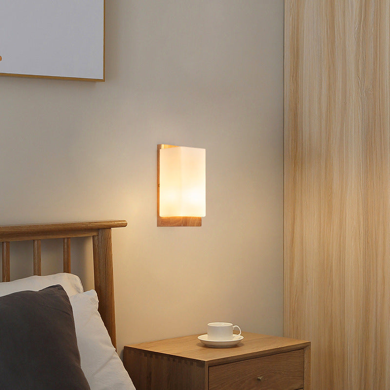 Japanese Wood Glass Rectangle 1-Light LED Wall Sconce Lamp Lasson Living