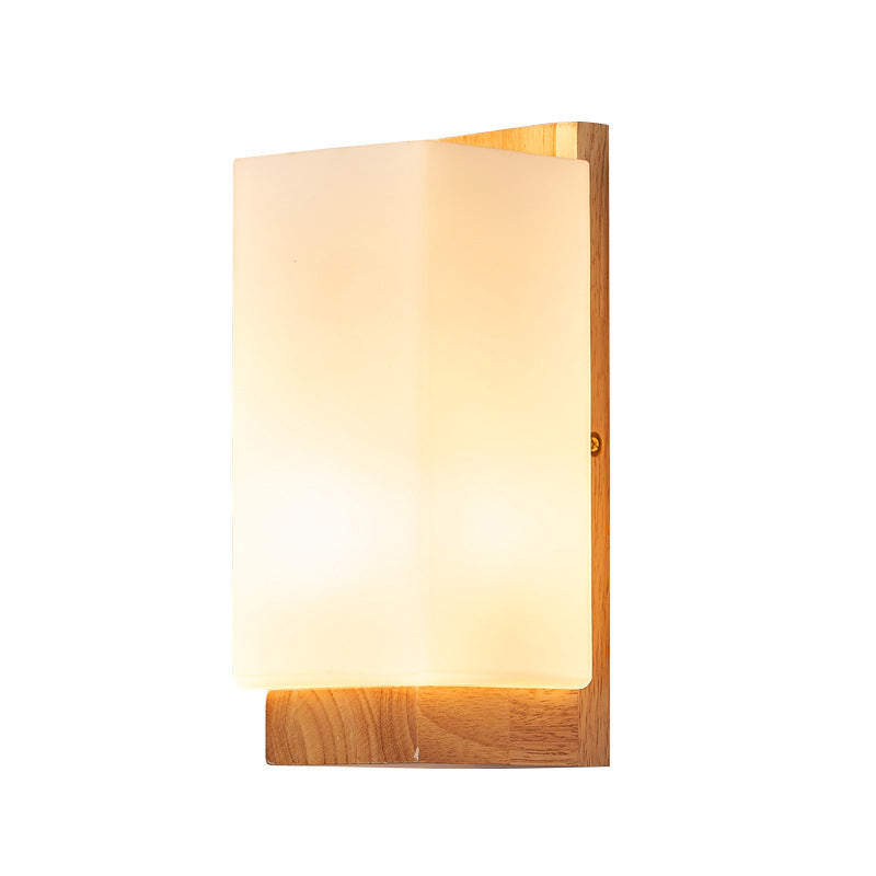 Japanese Wood Glass Rectangle 1-Light LED Wall Sconce Lamp Lasson Living