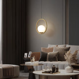 Modern Brass Ring Globe Glass Pendant Light 1-Light