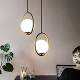 Modern Brass Ring Globe Glass Pendant Light 1-Light