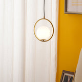 Modern Brass Ring Globe Glass Pendant Light 1-Light