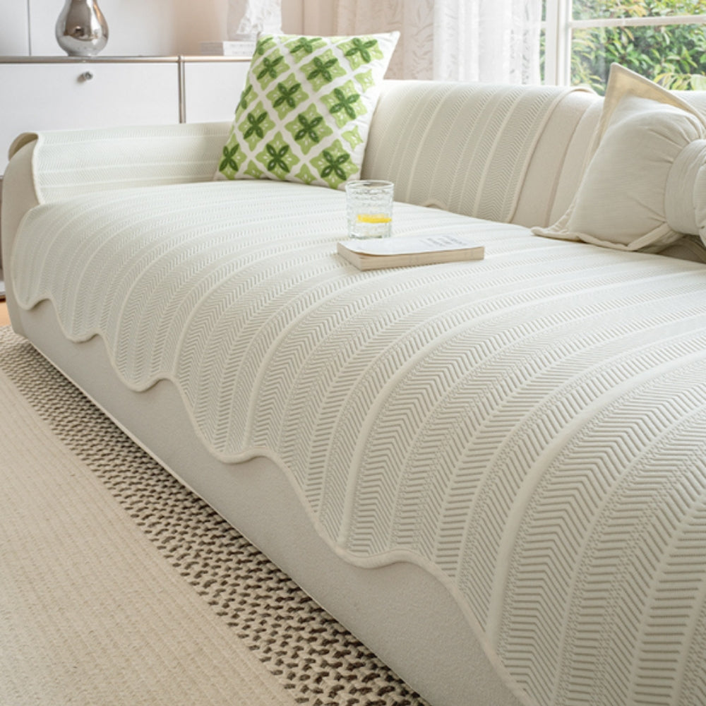 Aurivelle Herringbone Scallop Edge Sofa Cover Lasson Living