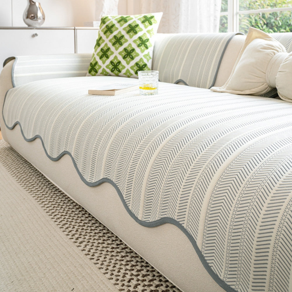 Aurivelle Herringbone Scallop Edge Sofa Cover Lasson Living