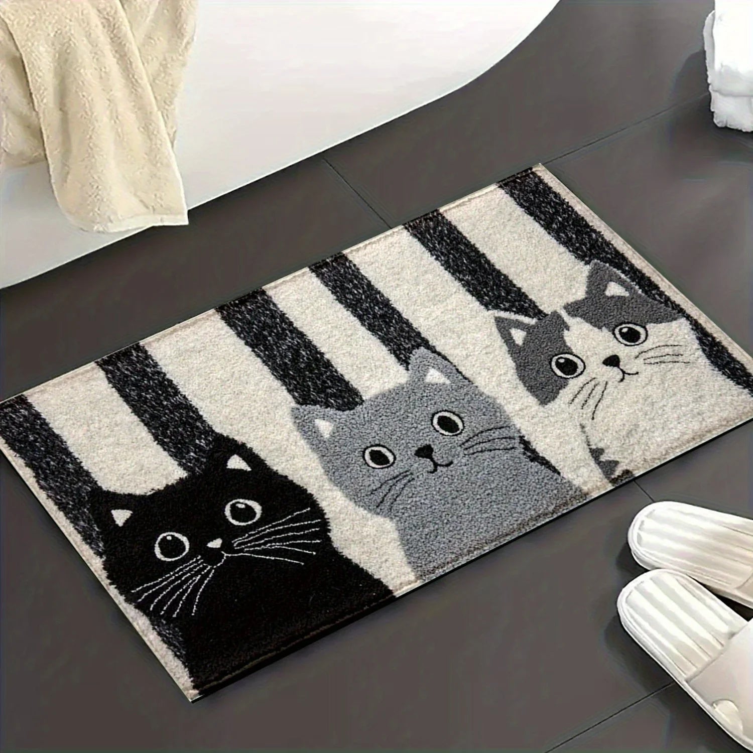 Vikaro - Striped Cartoon Cat Rug Waterproof Soft Floor Mat Lasson Living