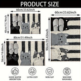 Vikaro - Striped Cartoon Cat Rug Waterproof Soft Floor Mat Lasson Living