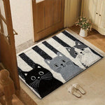 Vikaro - Striped Cartoon Cat Rug Waterproof Soft Floor Mat Lasson Living