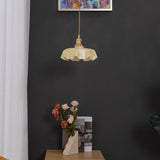 French Ruffled Glass Brass Pendant Light 1-Light