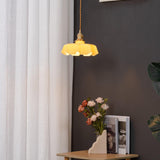 French Ruffled Glass Brass Pendant Light 1-Light