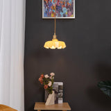 French Ruffled Glass Brass Pendant Light 1-Light